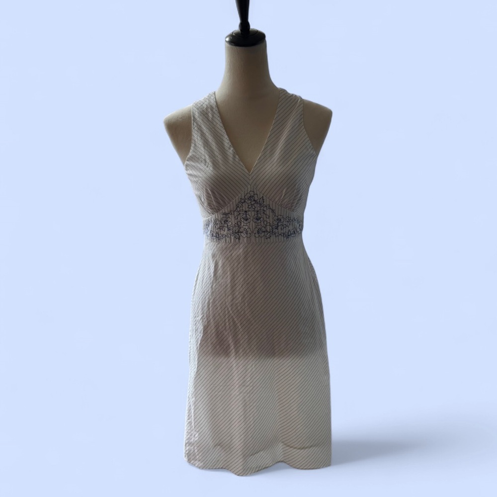 Vintage Ann Taylor White Stripped Halter dress with embroidered detail